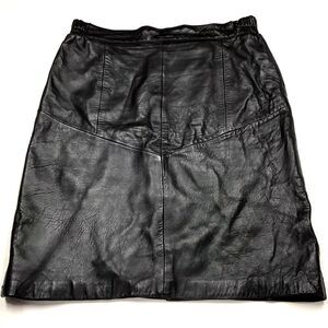 80s SIENA STUDIO Leather Skirt Women 22/24 Black Lined Above Knee Goth Rave Rock